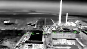 Thermal-style aerial image of the Crimea Titan industrial facility in Armyansk after a reported Ukrainian strike