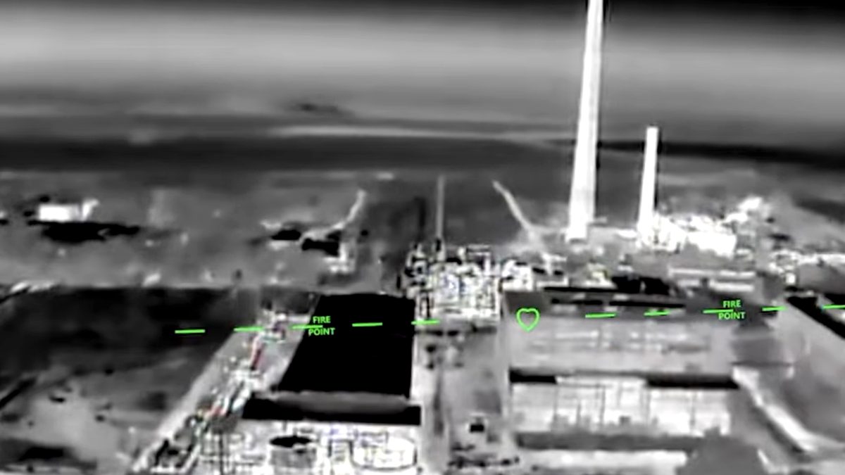 Thermal-style aerial image of the Crimea Titan industrial facility in Armyansk after a reported Ukrainian strike