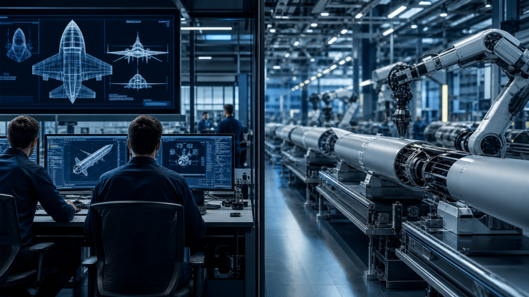 European engineers and automated production illustrating defence technology localisation